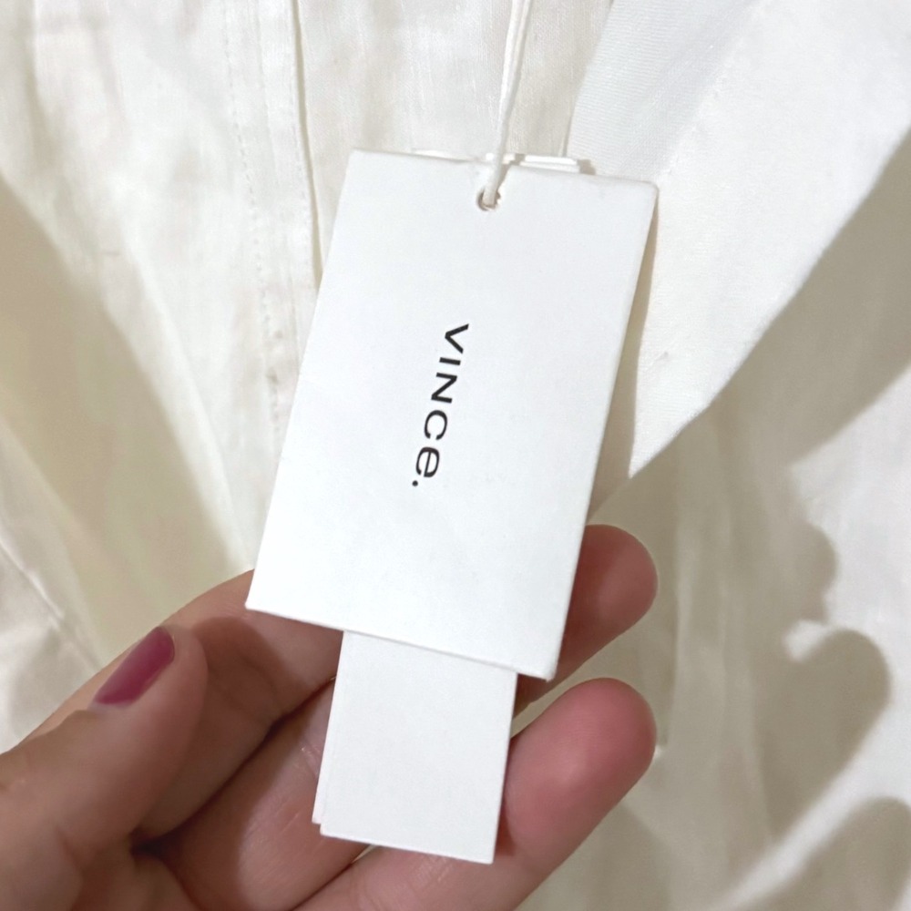 Vince White Linen Blend Belted Button Down Shirt Dress XL NWT - Picture 6 of 9